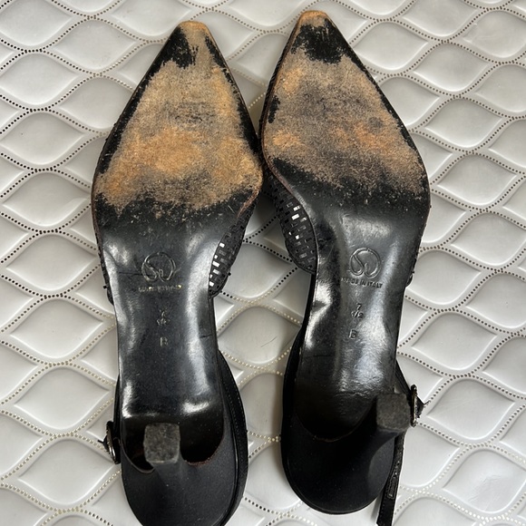 💕St. John Black Silk Satin Paillette Evening Slingbacks Rhinestone Buckles 7.5 - Picture 11 of 11